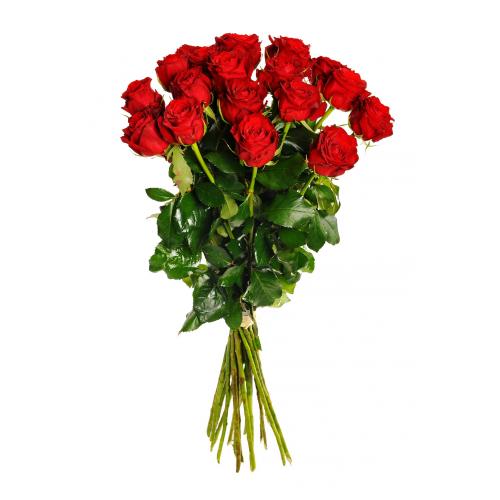 22 rudých růží (dvacet dva rudých růží). Kytice z dvaceti dvou rudých růží.